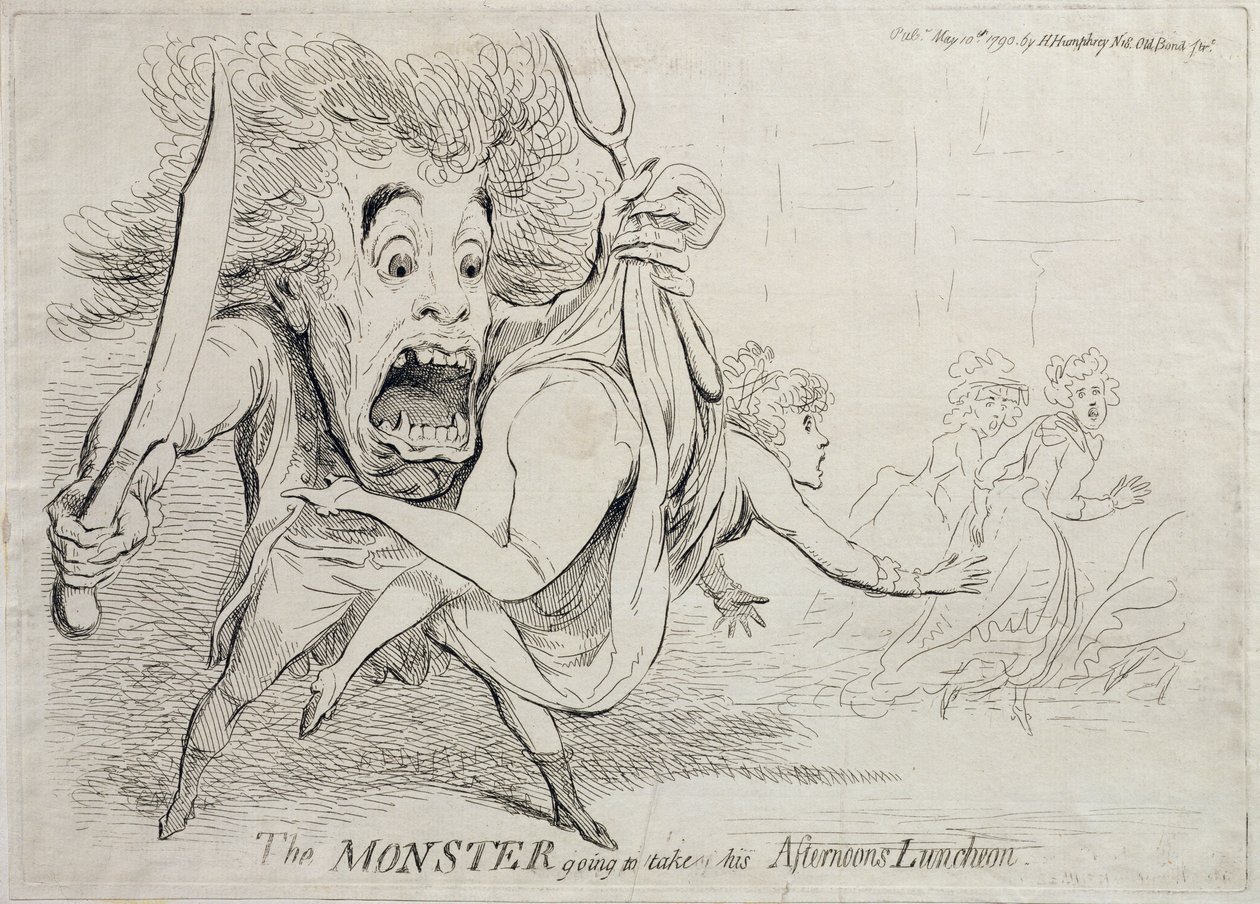 A szörny elviszi a délutáni ebédjét, Hannah Humphrey adta ki 1790-ben alkotó: James Gillray