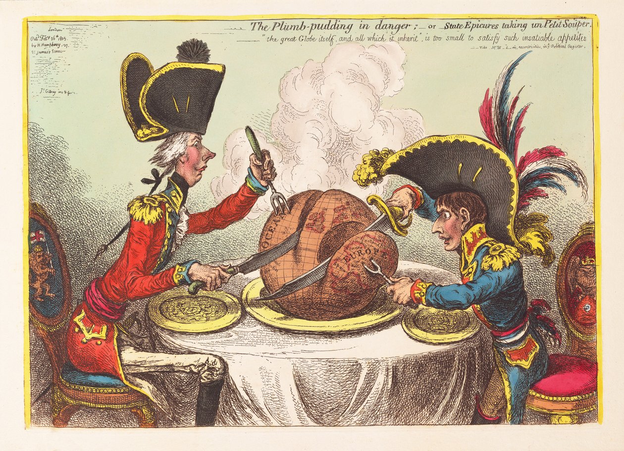 A szilvapuding veszélyben, vagy a State Epicures veszi a Petit Souper-t, kocsma. 1805 (kézzel színezett metszet) alkotó: James Gillray
