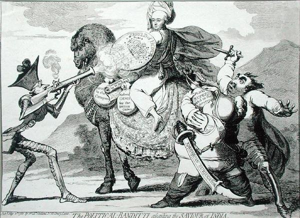 The Political Banditti Assailing the Saour of India, W. Holland kiadó 1786-ban (rézkarc) alkotó: James Gillray