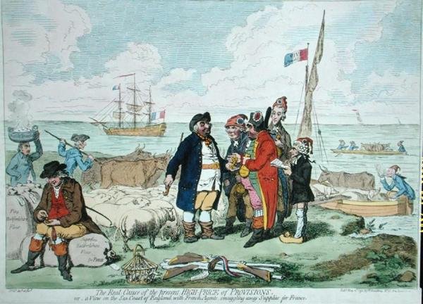 Az ellátások jelenlegi magas árának valódi oka, Hannah Humphrey 1795-ben (kézzel színezett rézkarc) alkotó: James Gillray
