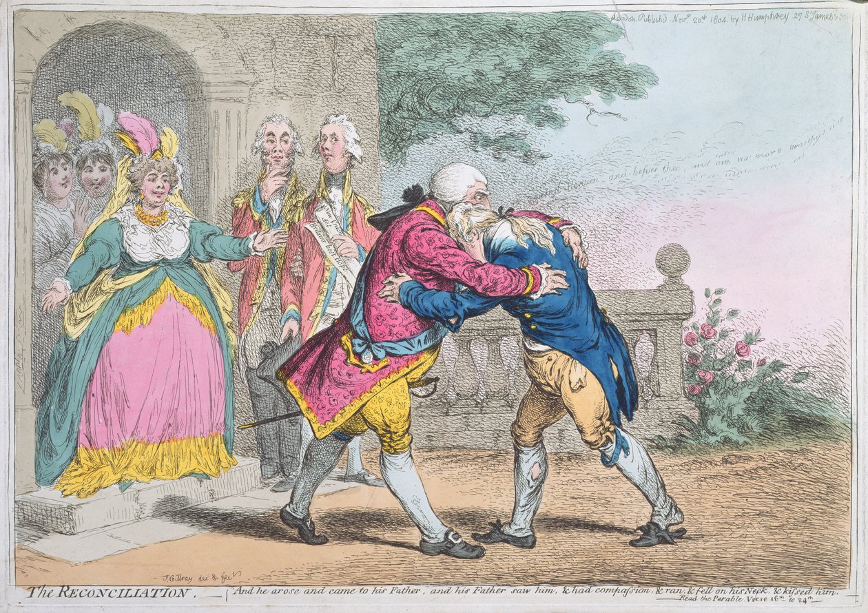 A Megbékélés, Hannah Humphrey, 1804 (színes rézkarc) alkotó: James Gillray