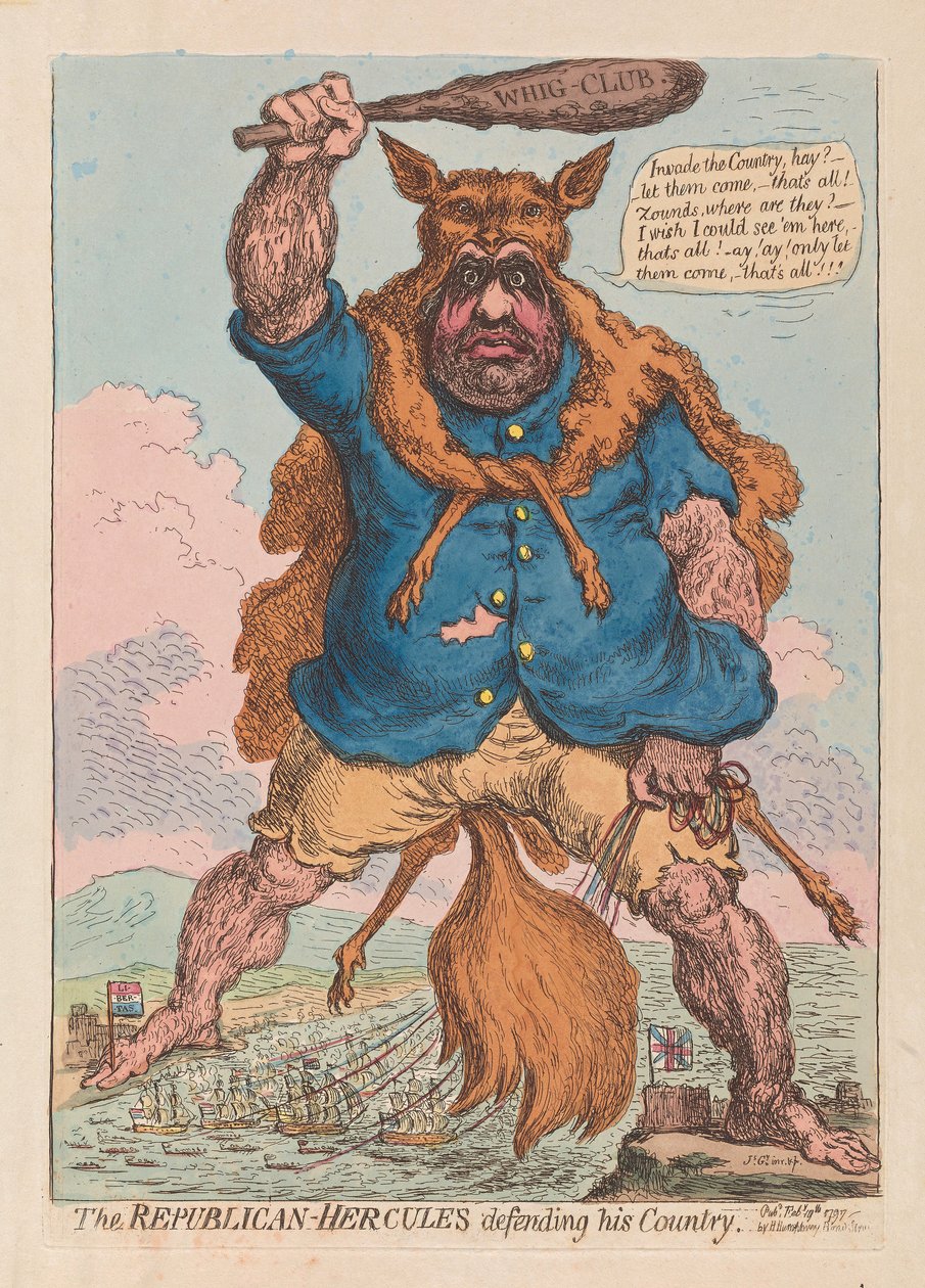 A republikánus Herkules védi hazáját, kocsma. 1797 (kézzel színezett metszet) alkotó: James Gillray