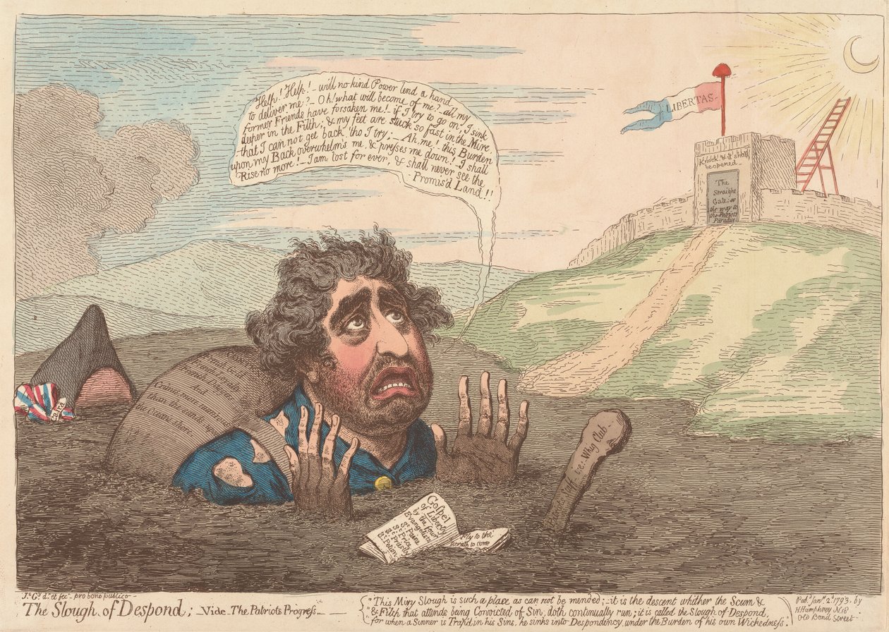 A Kétségbeesés-mocsár----; Lásd: A hazafi útja alkotó: James Gillray