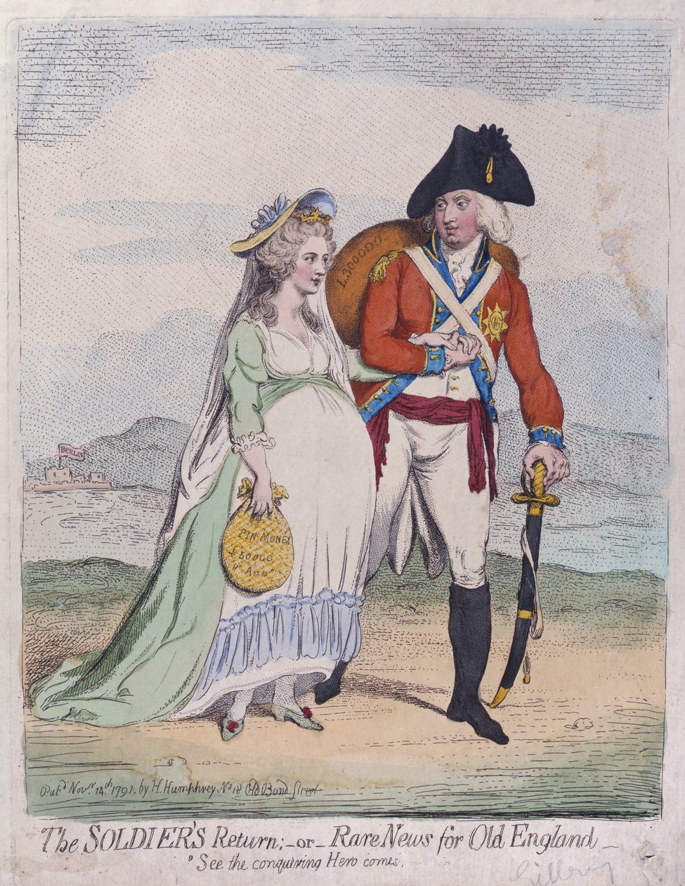 The Soldiers Return, avagy Ritka hírek ó-Angliából, Hannah Humphrey adta ki 1791-ben (kézzel színezett rézkarc) alkotó: James Gillray