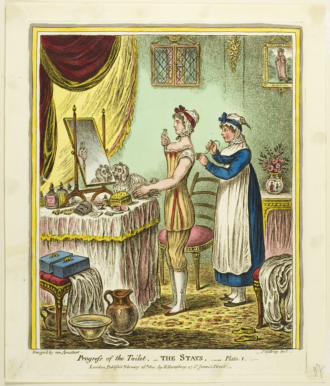 The Stays, plate one from Progress of the Toilet (A WC fejlődése) alkotó: James Gillray