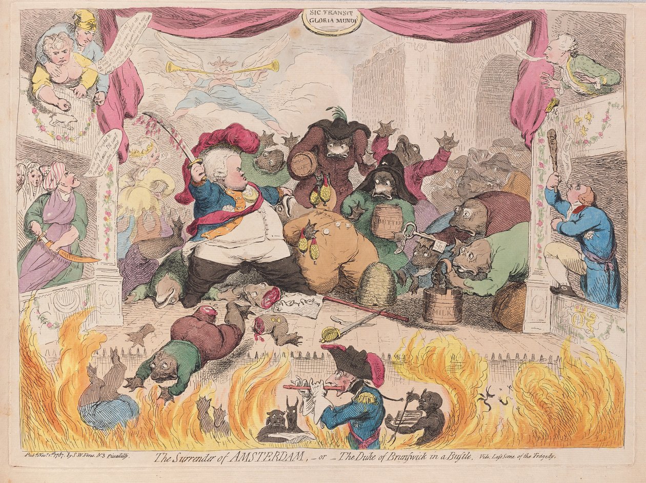 Amszterdam megadása vagy a Brunswick hercege a nyüzsgésben, kocsma. 1787 (kézzel színezett metszet) alkotó: James Gillray