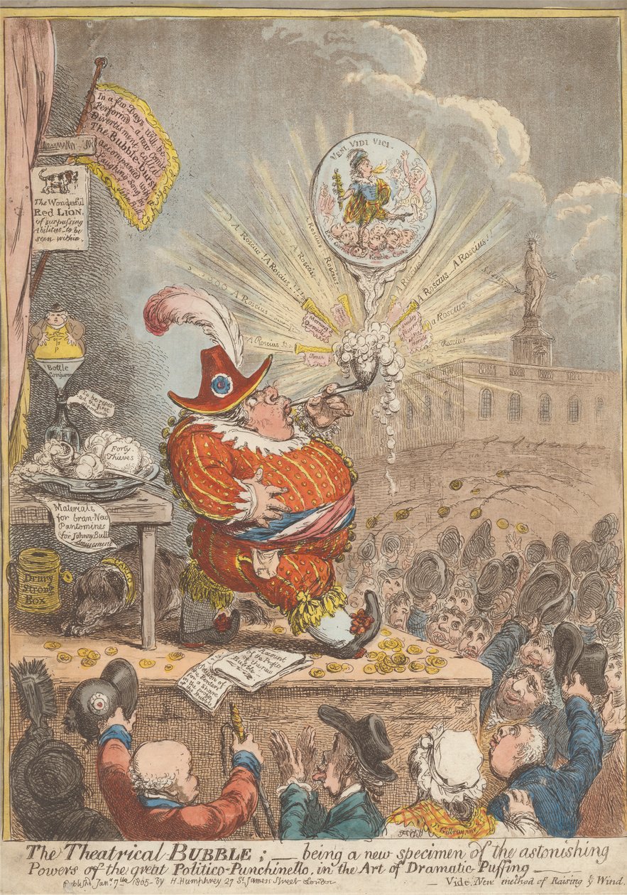 A színházi buborék: a Nagy Politico-Punchinello bámulatos hatalmainak új példánya a drámai pöffeszkedés művészetében alkotó: James Gillray
