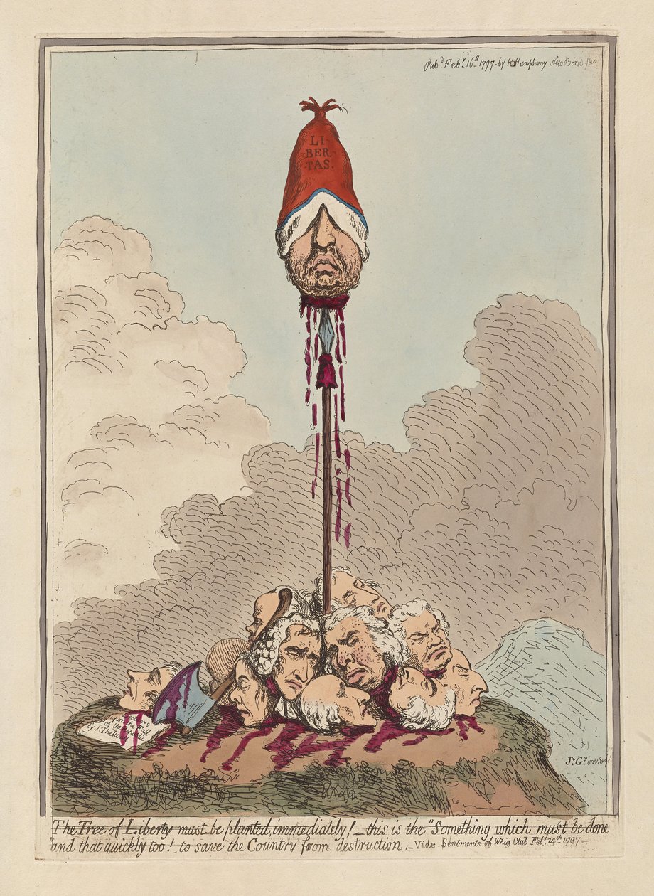 A Szabadságfát azonnal el kell ültetni, 1797-ben (kézzel színezett metszet) alkotó: James Gillray