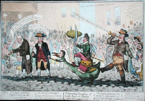 A kis Taylor Pál diadalmenete új libáján, 1806-ban (kézzel színezett rézkarc) alkotó: James Gillray