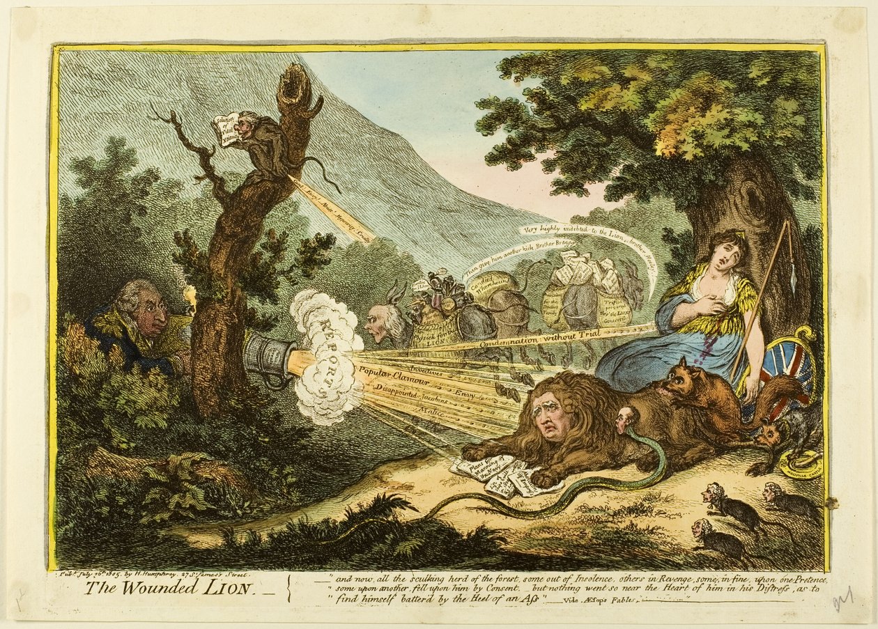 A megsebzett oroszlán alkotó: James Gillray