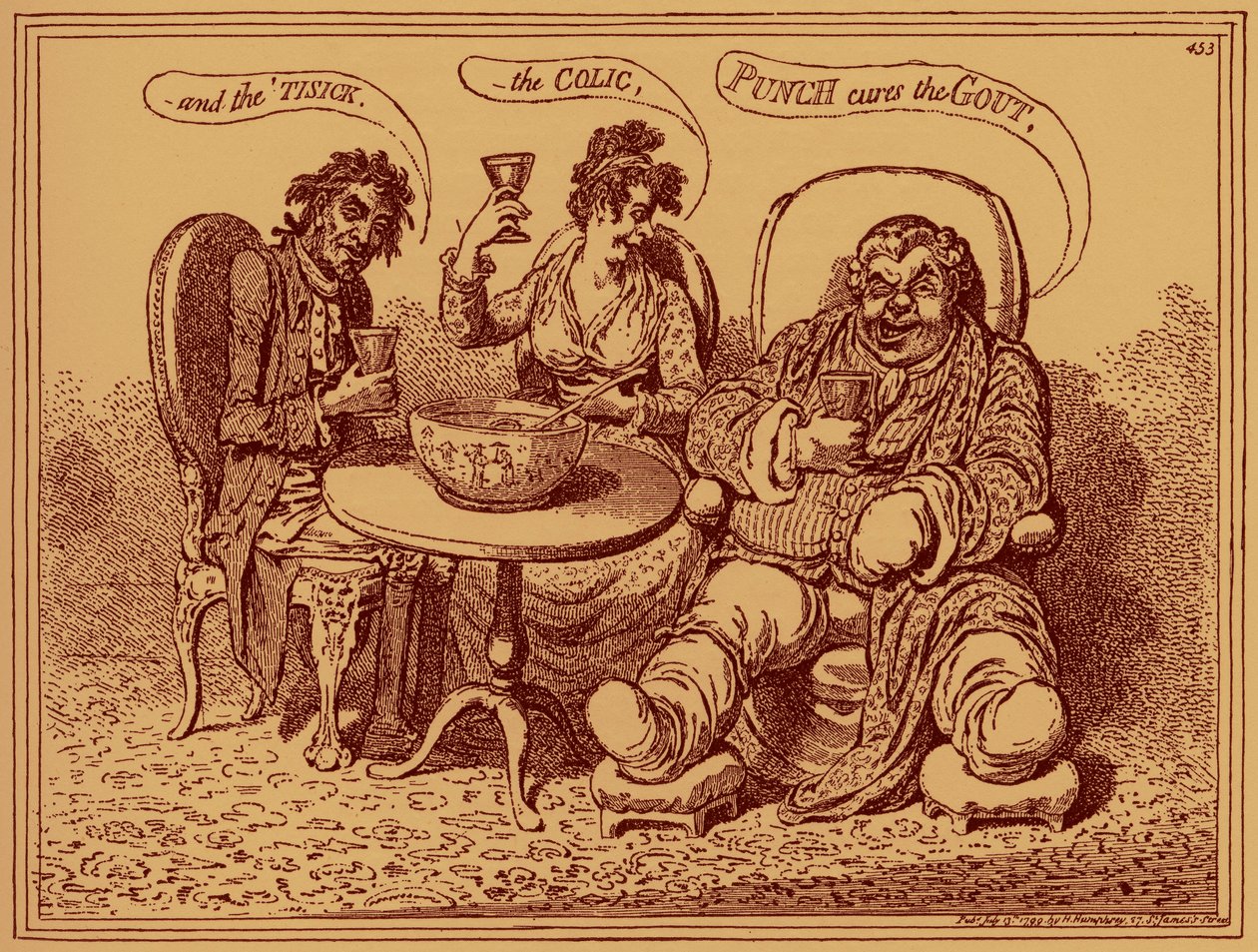 „Az erős ital pusztításai” – karikatúra alkotó: James Gillray