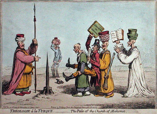 Theologie a la Turque, The Pale of the Church Mahomet, Hannah Humphrey adta ki 1799-ben (kézzel színezett rézkarc) alkotó: James Gillray