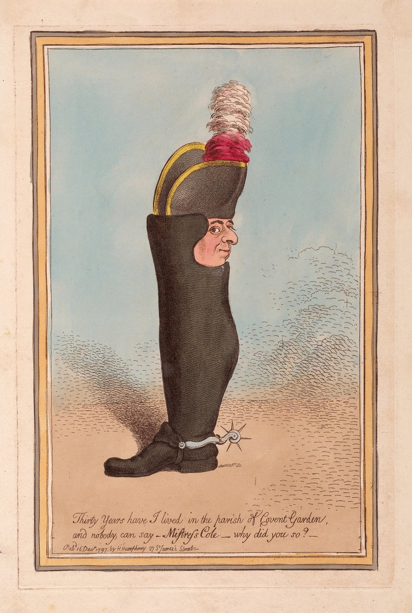 Harminc éve élek Covent Garden plébániáján, és senki sem tudja megmondani: Cole úrnő, miért tette ezt?, kocsma. 1797 (kézzel színezett metszet) alkotó: James Gillray