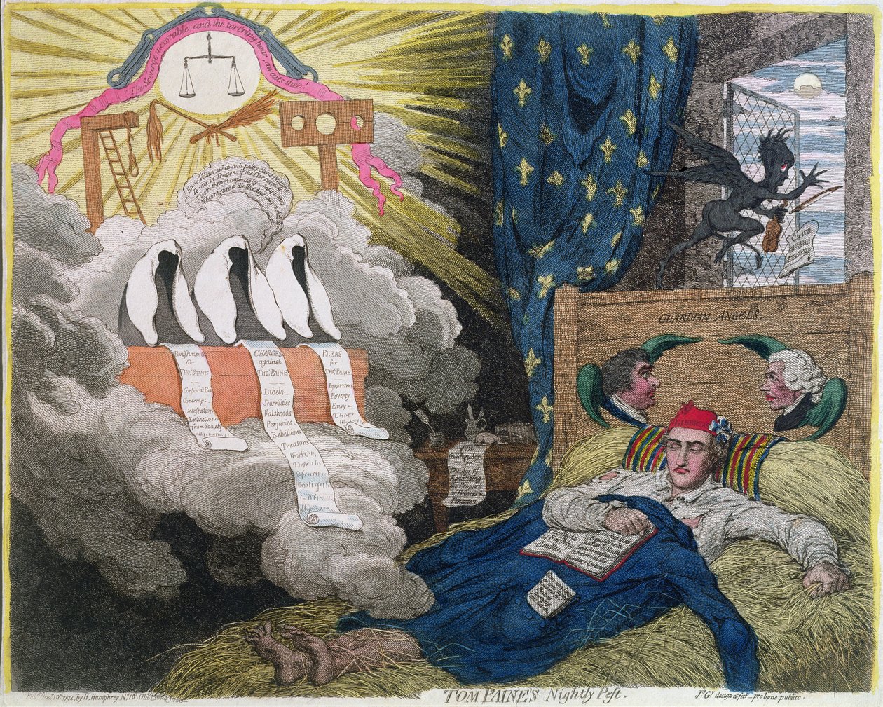 Tom Paine Nightly Pest, Hannah Humphrey 1792-ben (kézzel színezett rézkarc) alkotó: James Gillray