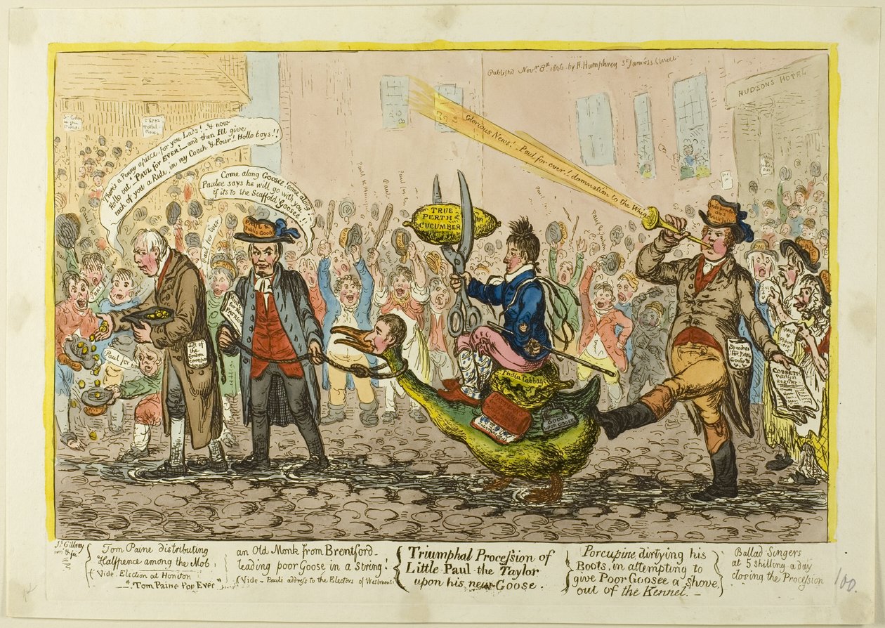 Kis-Paul-The Taylor diadalmenete az új libáján alkotó: James Gillray