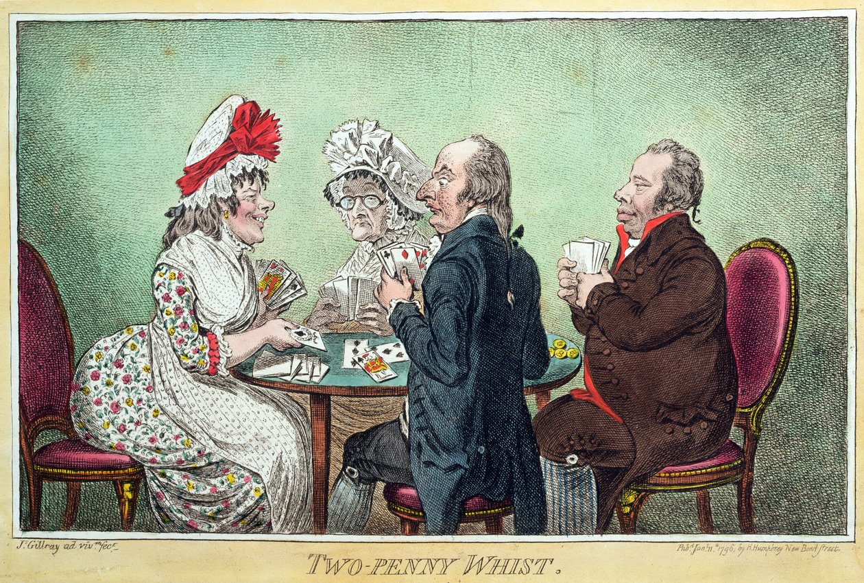 Two-Penny Whist, Hannah Humphrey adta ki 1796-ban (rézkarc, metszet, akvatinta és wc papíron) alkotó: James Gillray