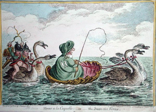 Venus a la Coquelle, vagy A hattyútenger Vénusz, Hannah Humphrey adta ki 1809-ben (kézzel színezett rézkarc) alkotó: James Gillray