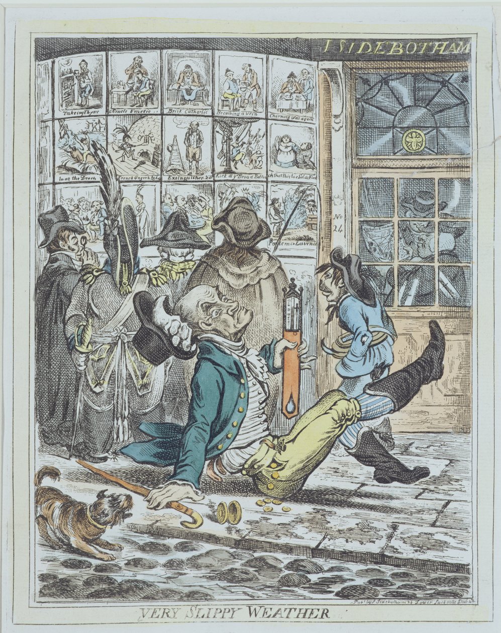 Nagyon csúszós idő, J. Sidebotham metszet (színes litó) alkotó: James Gillray