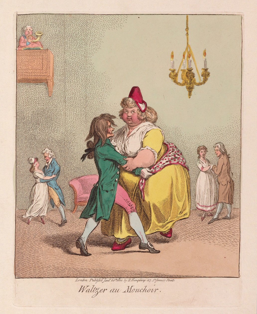 Waltzer au Mouchoir, pub. 1800 (kézzel színezett gravírozás) alkotó: James Gillray