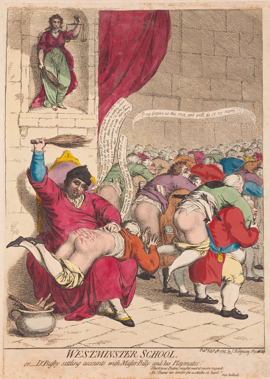 A Westminster School vagy Dr. Busby leszámol Billy mesterrel és játszótársaival, kocsma. 1785 (kézzel színezett metszet) alkotó: James Gillray