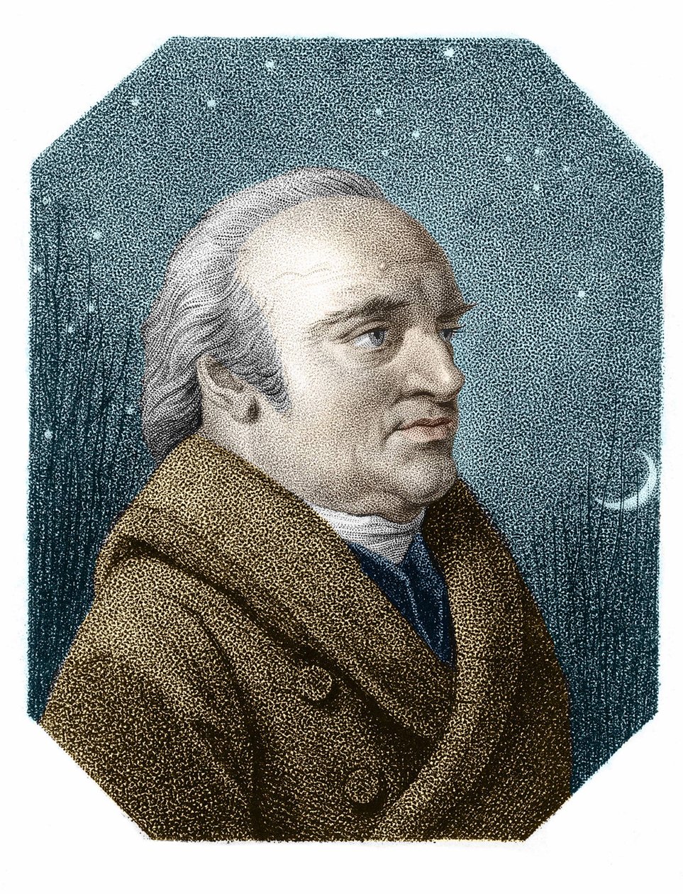 William Herschel (1738 - 1822) portréja csillagos égbolton - James Godby rézmetszetéből alkotó: James Godby