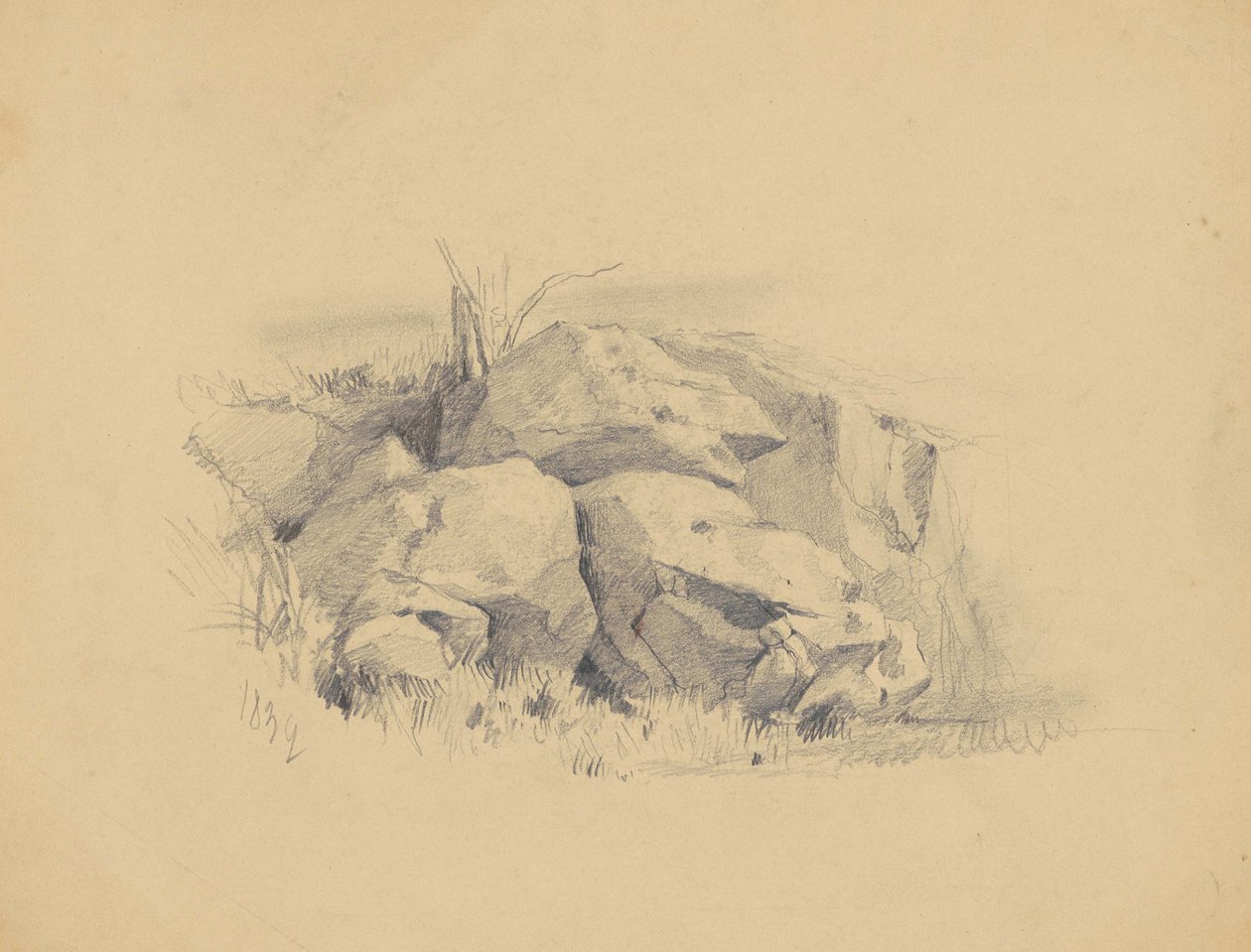 Rocks, 1839 (grafit szőtt papíron) alkotó: James Goodwin Clonney