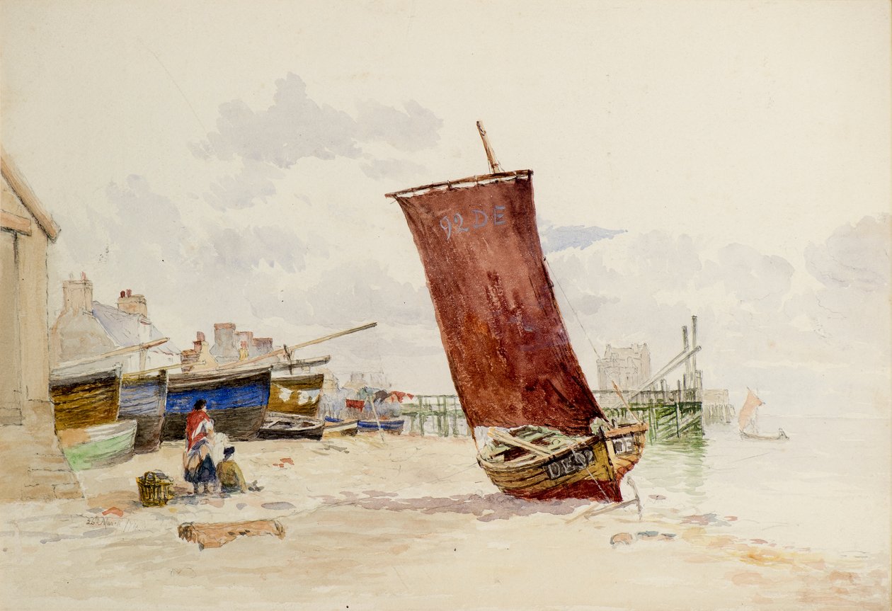 Kilátás a fából készült mólóra a Broughty Ferrynél alkotó: James Hall Cranstoun