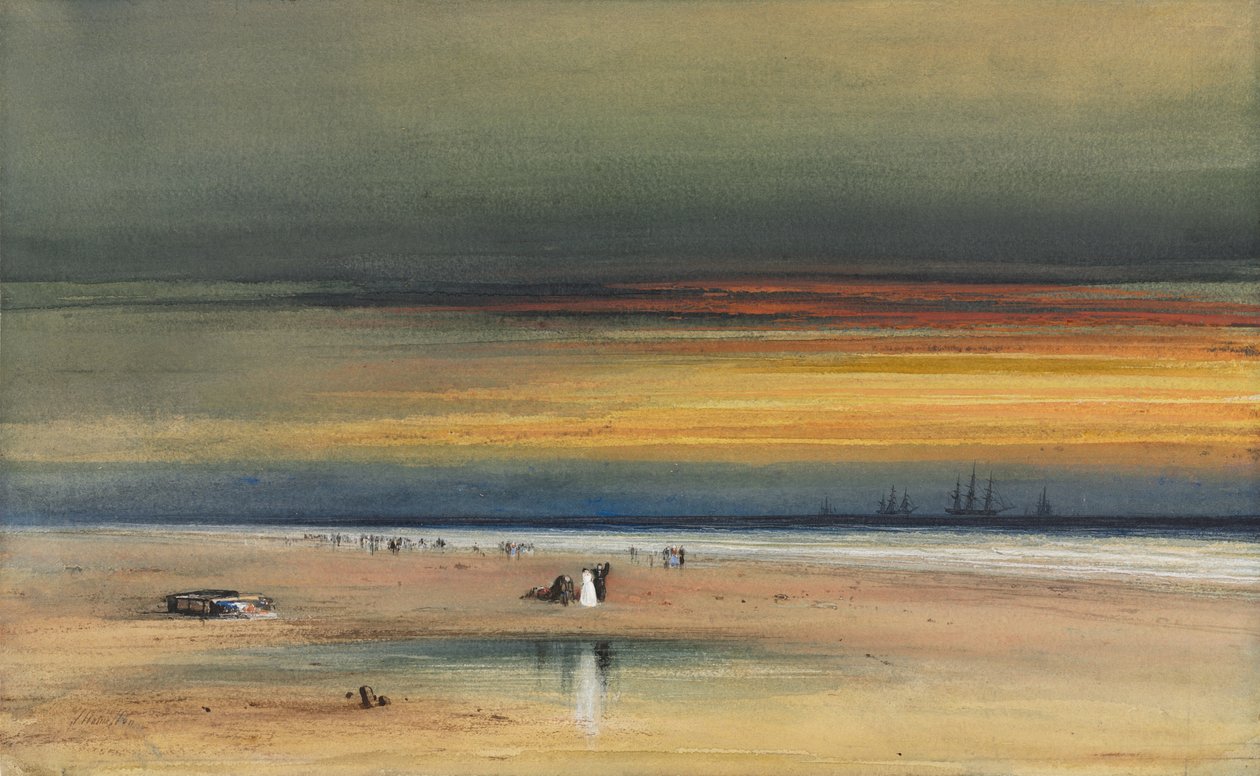 Strandkép naplementében, 1865-1870 körül (akvarell és gouache ) alkotó: James Hamilton