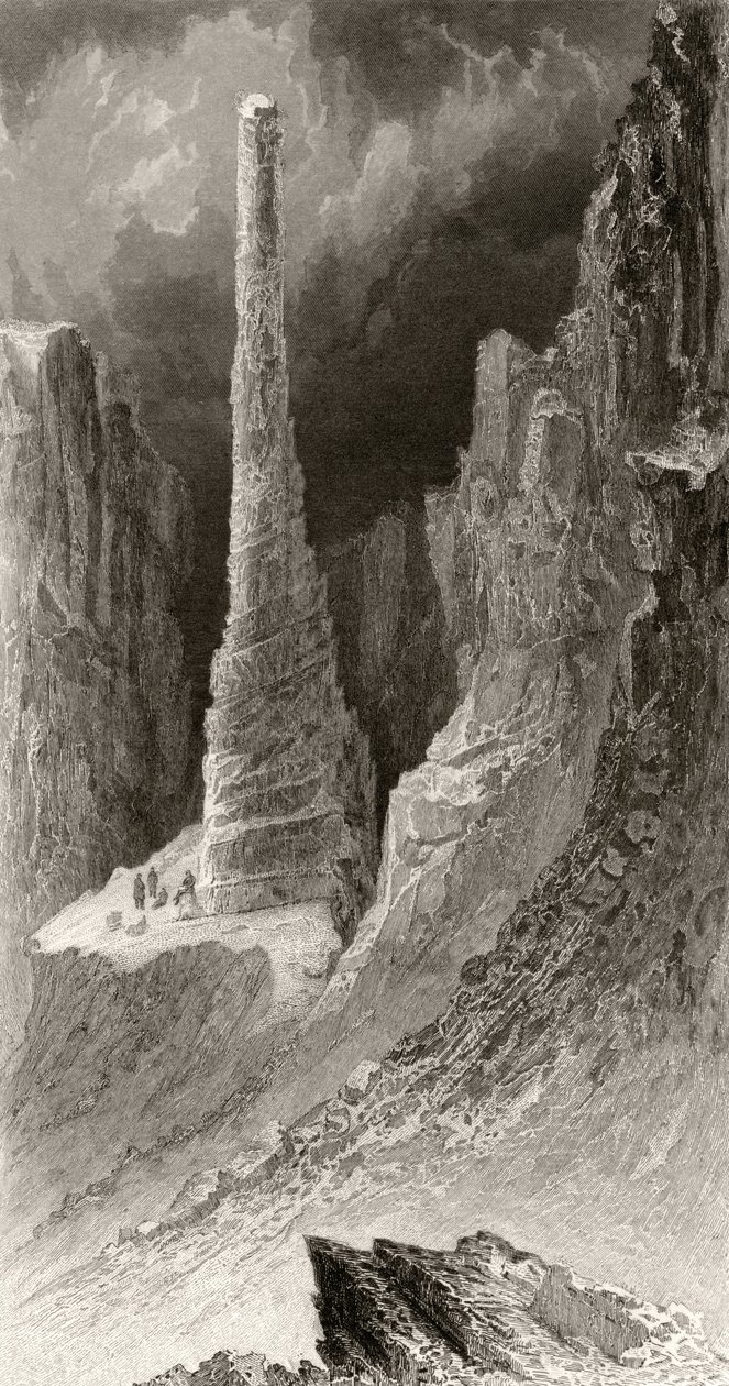 Tennyson emlékműve, J. McGoffin metszete, a "Sarkvidéki felfedezések az 1853, 54, 55-ös években" című, Elisha Kent Kane doktor (1820-57) által kiadott "Arctic Explorations in the Years 1853, 54, 55" című, I. kötetből, Philadelphia, 1856. alkotó: James Hamilton