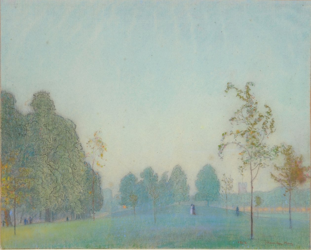 Park jelenet és torony, 1912 alkotó: James Hamilton Hay