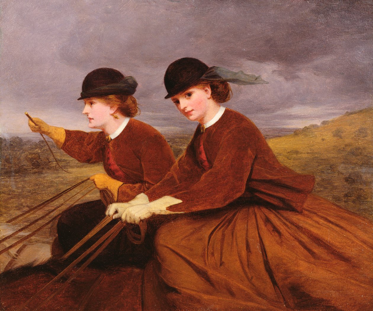 On the Downs – két női lovagló oldalnyereg alkotó: James Hayllar