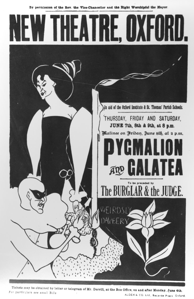 Poszter a „Pygmalion és Galatea” című előadáshoz az oxfordi New Theatre-ben, 1894. június 7-9. alkotó: James Hearn