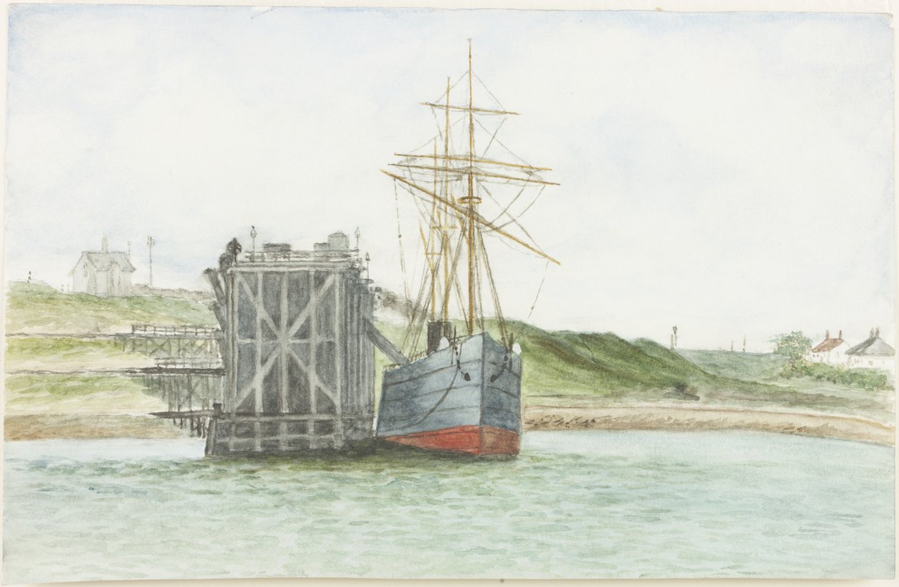 Albert Edward Dokk. Az S.S. Willkarnman (akvarell, testfesték és ceruza papíron) alkotó: James Henry Cleet