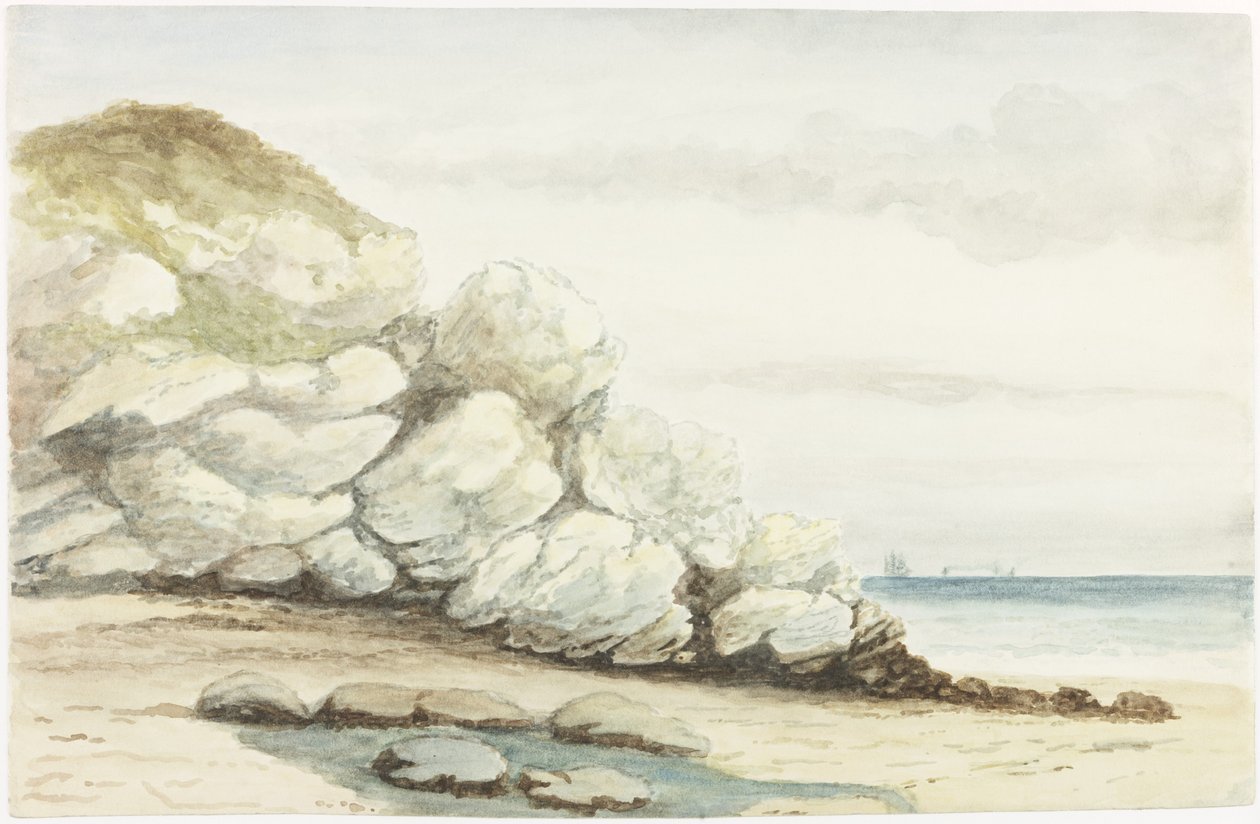 Durham-part Marsden közelében (akvarell, testfesték és ceruza papíron a kártyán) alkotó: James Henry Cleet