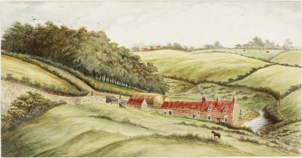 Hedworth Farm (akvarell, testfesték és ceruza papíron) alkotó: James Henry Cleet