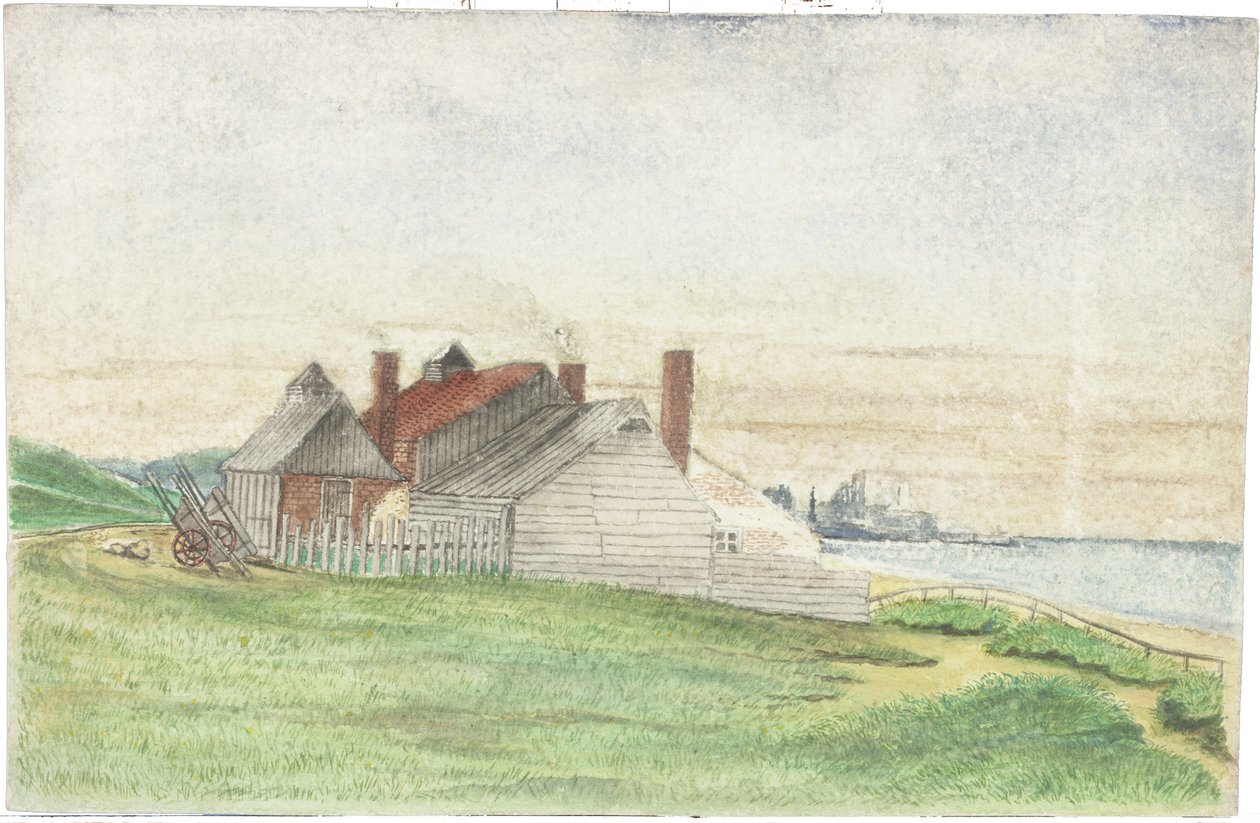 Herons Cottage (akvarell és testfesték a kártyán) alkotó: James Henry Cleet