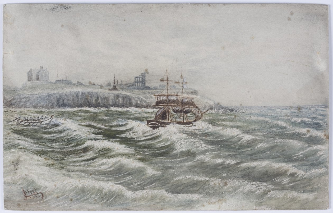 A Littlehampton hasának elakadása és a Tyne mentőcsónak legénységének elvesztése (akvarell, karosszériaszín és papíron kikaparva) alkotó: James Henry Cleet