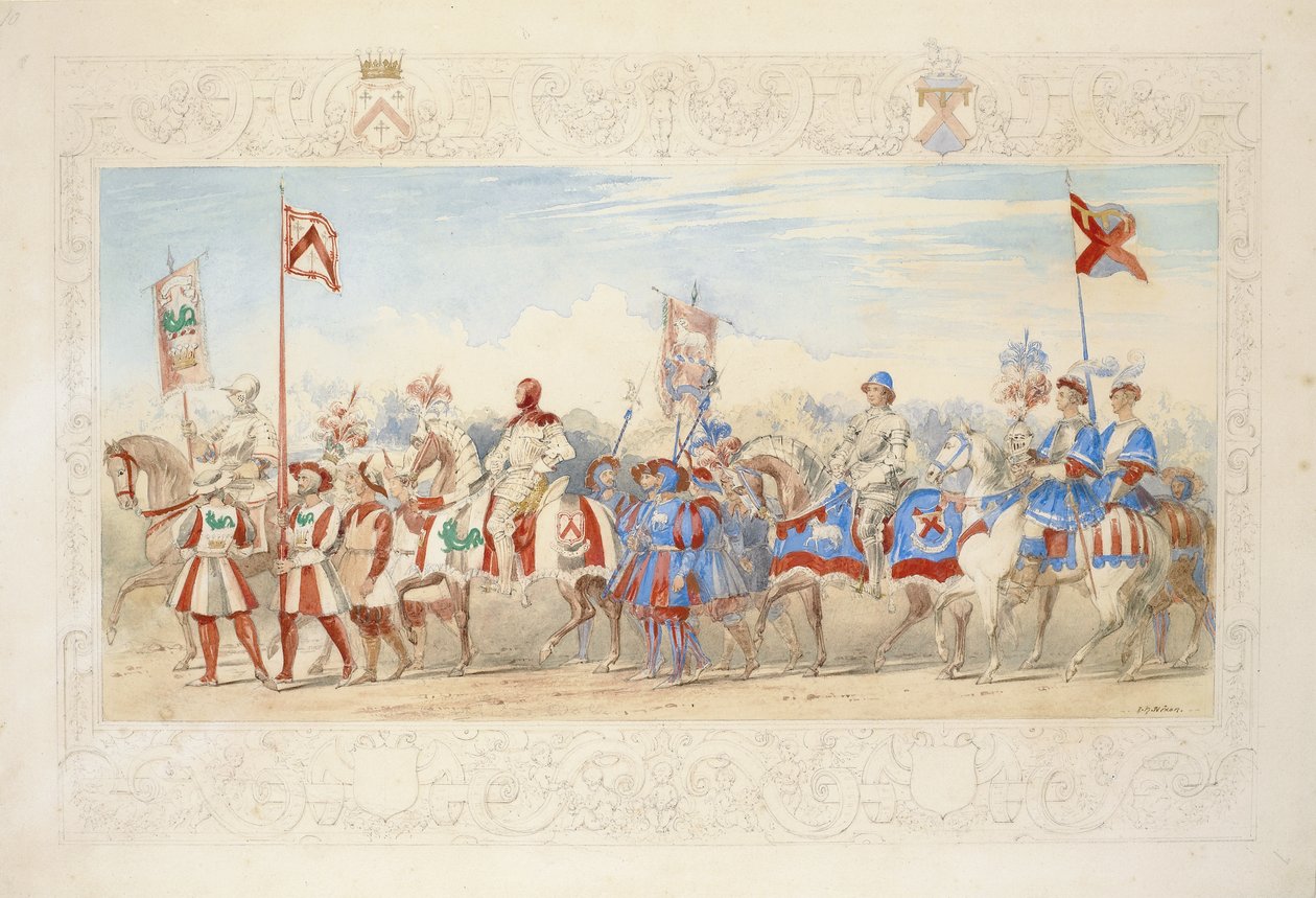 Archibald, Cassilis grófja, a delfin lovagja, 1839 (ceruza, wc, gouache és aranyfesték papíron) alkotó: James Henry Nixon