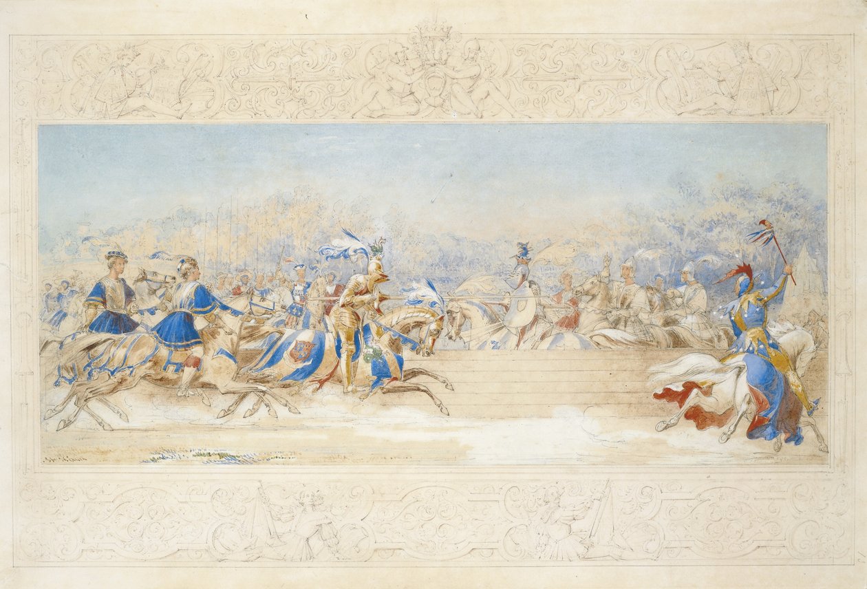 The Joust (ceruza, wc és testfesték, papír) alkotó: James Henry Nixon