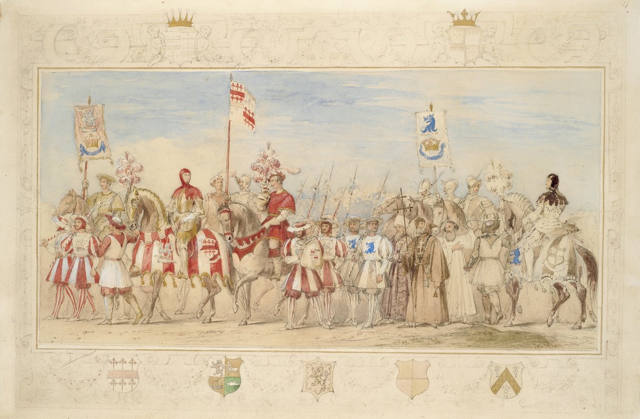William Earl of Craven, a griff lovag és Henry de la Poer Beresford, Waterford márki, a sárkány lovagja, 1839 (ceruza, wc, gouache és aranyfesték papíron) (lásd még: 366230) alkotó: James Henry Nixon