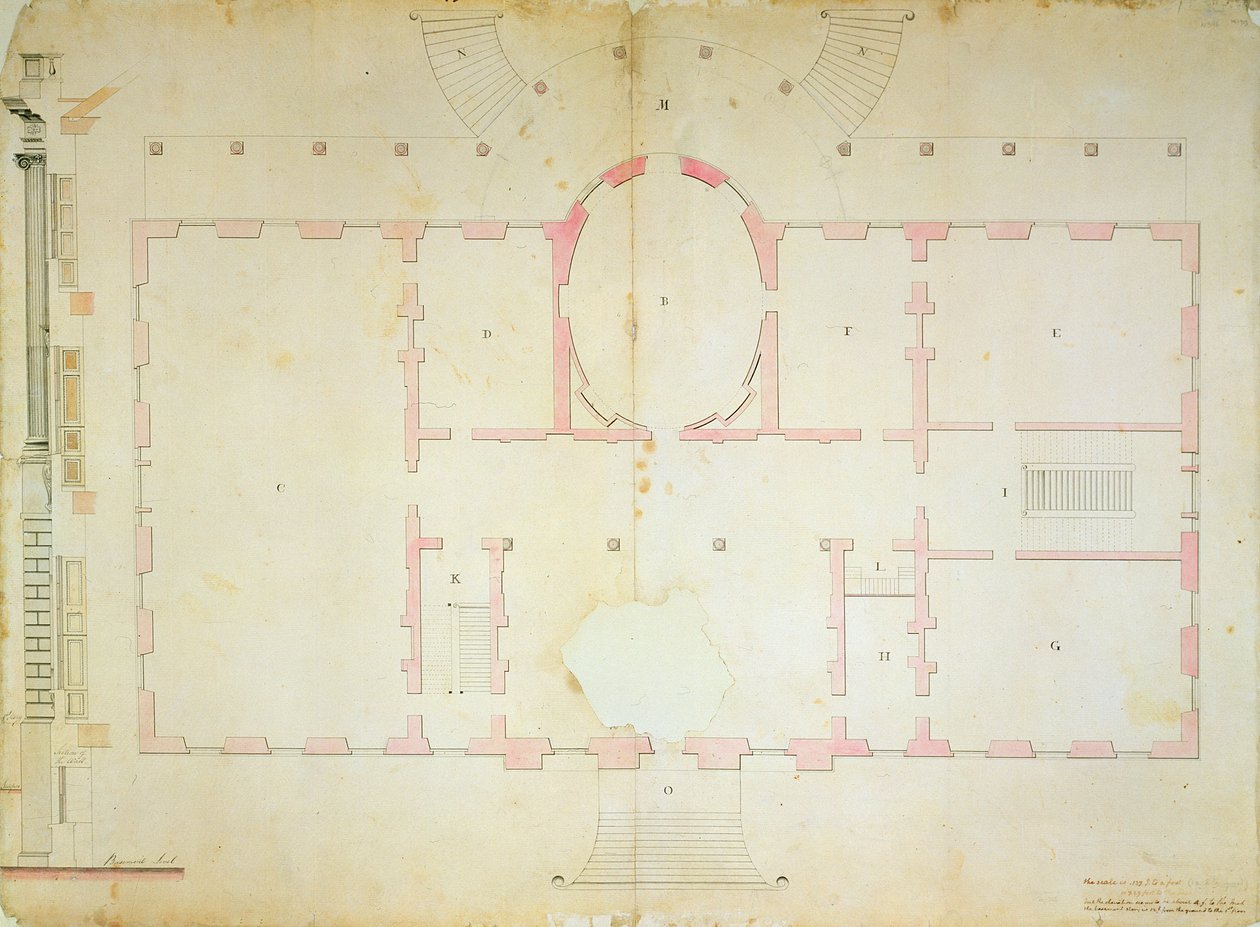 Az Elnökök Házának terve, Washington, 1792 (tintamosó és ceruza papíron) alkotó: James Hoban