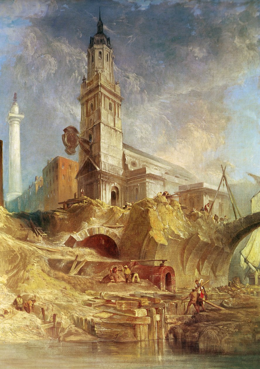 Az Old London Bridge lebontása, Szent Magnus mártírral a háta mögött alkotó: James Holland