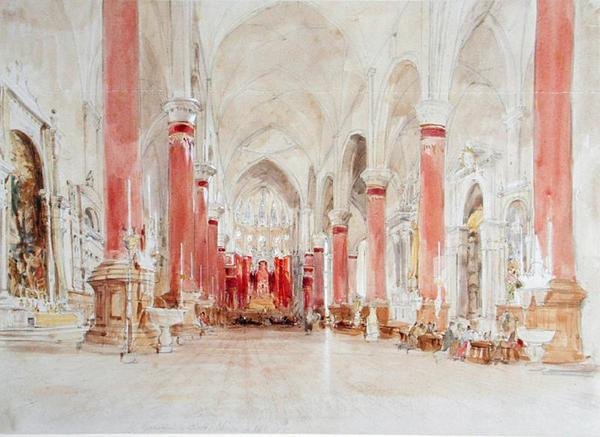 A velencei San Giovanni e Paolo templom belseje (wc grafit felett, papíron) alkotó: James Holland