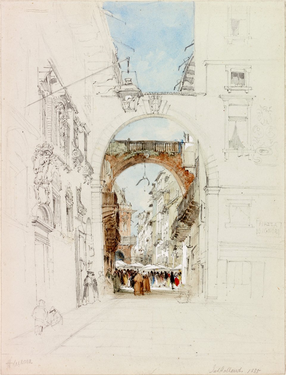 Piazza dei Signori, Verona (ceruza és akvarell papíron (szövött)) alkotó: James Holland