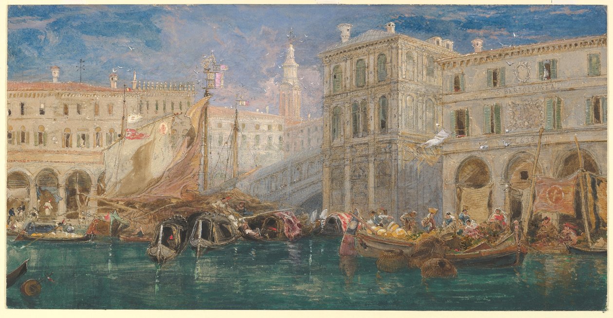 A narancspiac, háttérben a Rialto-híddal, Velence alkotó: James Holland