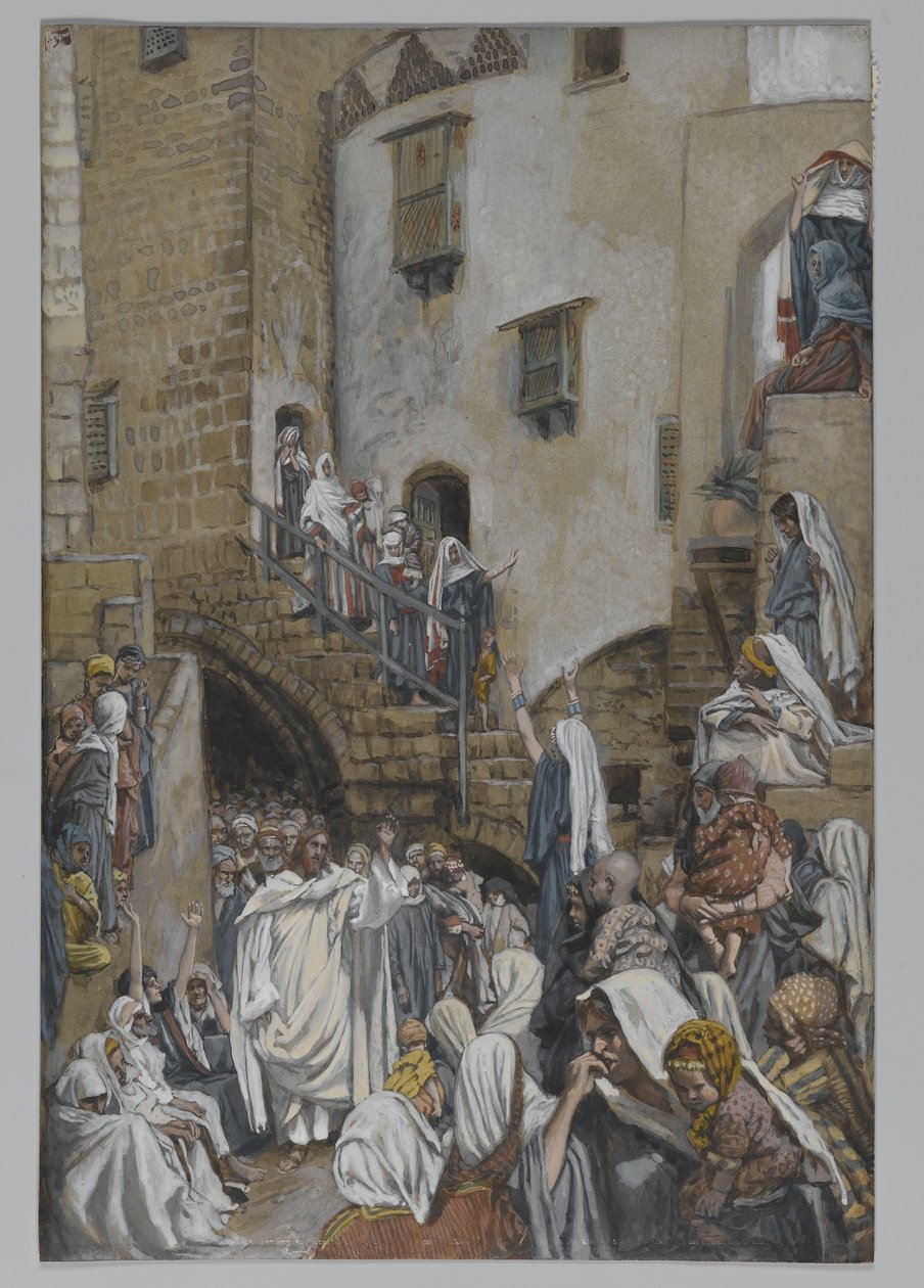 Egy nő kiált a tömegben, illusztráció: Urunk Jézus Krisztus élete, 1886-94 (wc grafit fölött, papíron) alkotó: James Jacques Joseph Tissot