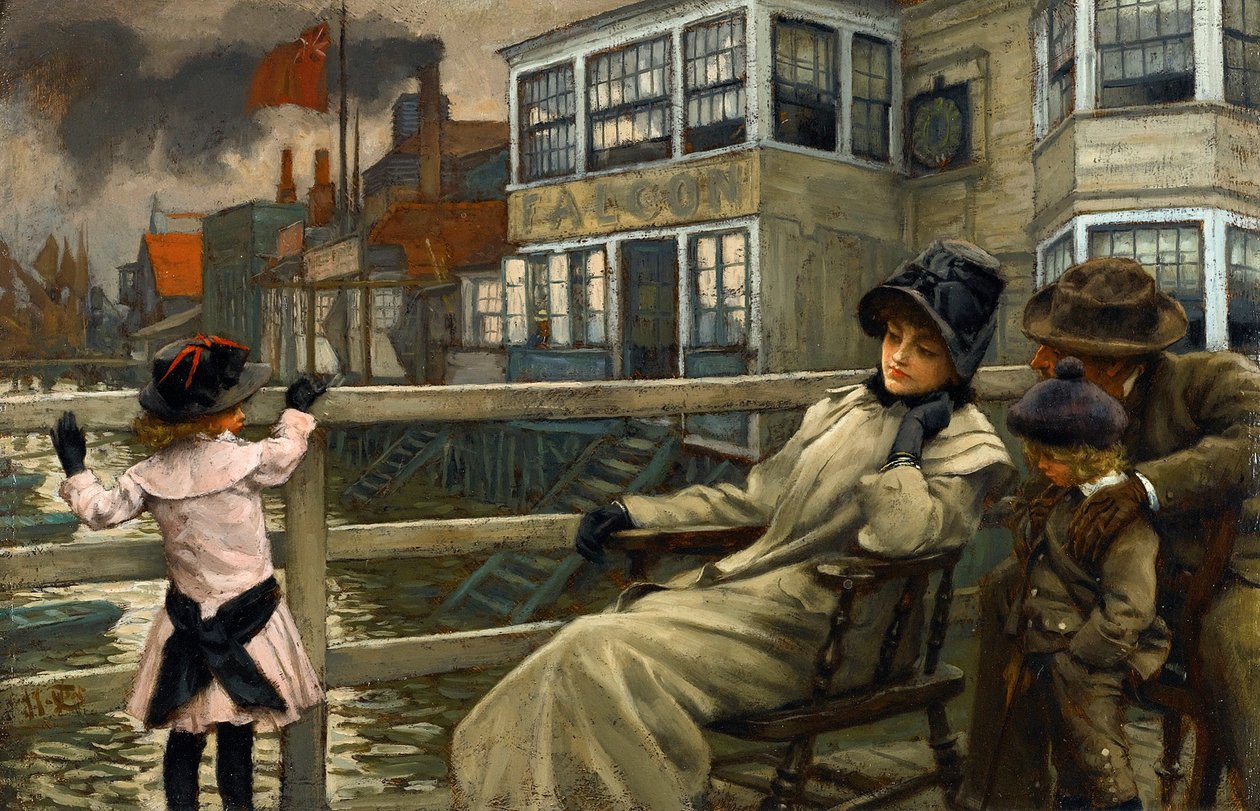 Akadémiai művészet: Várva a kompra Tissot parkra, James Jacques Joseph (1836-1902). Olaj, fa, 22,5x32,5. Magángyűjtemény alkotó: James Jacques Joseph Tissot