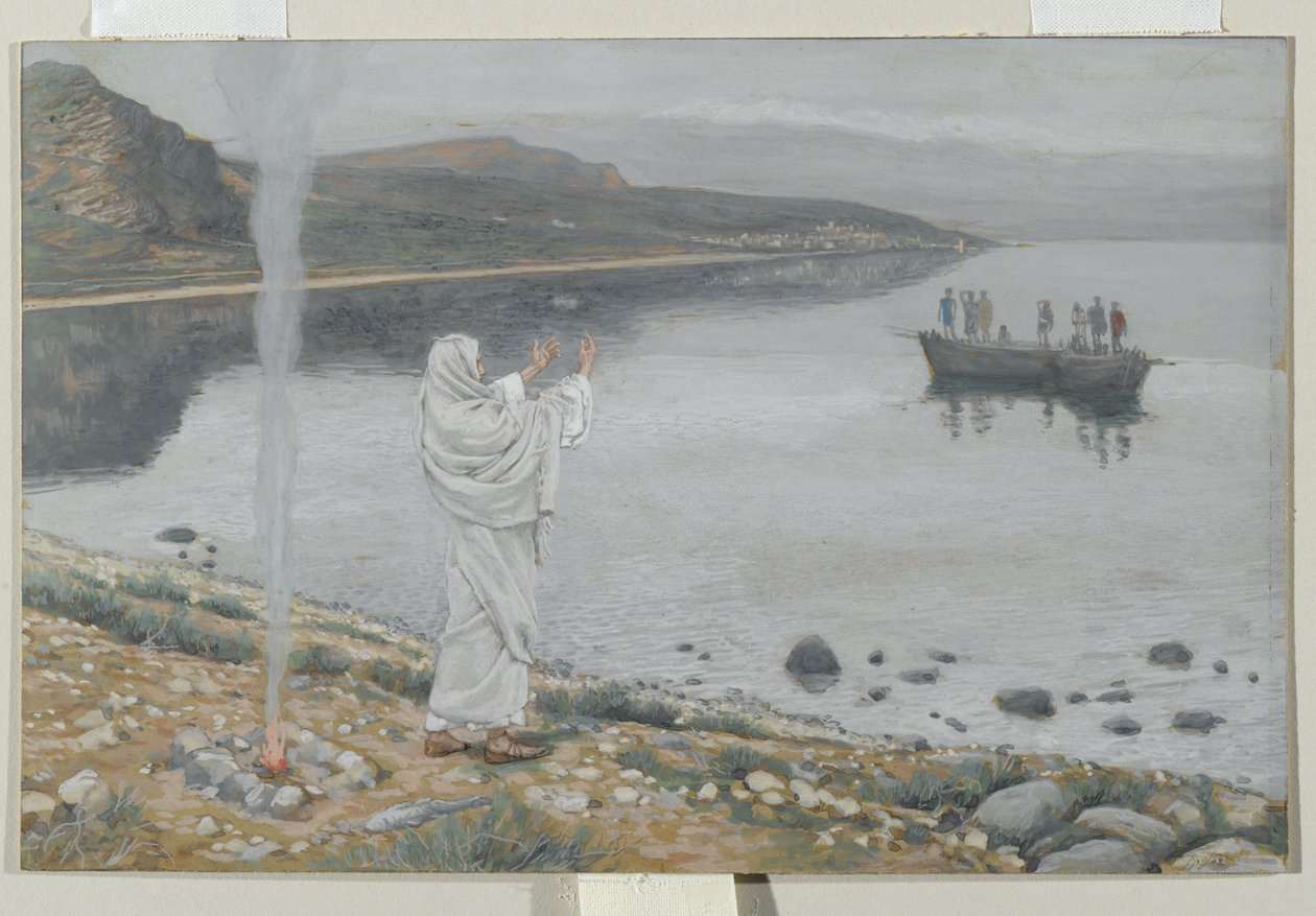 Krisztus megjelenik a Tiberias-tó partján, illusztráció: Urunk Jézus Krisztus élete, 1886-94 (wc grafit fölött, papíron) alkotó: James Jacques Joseph Tissot