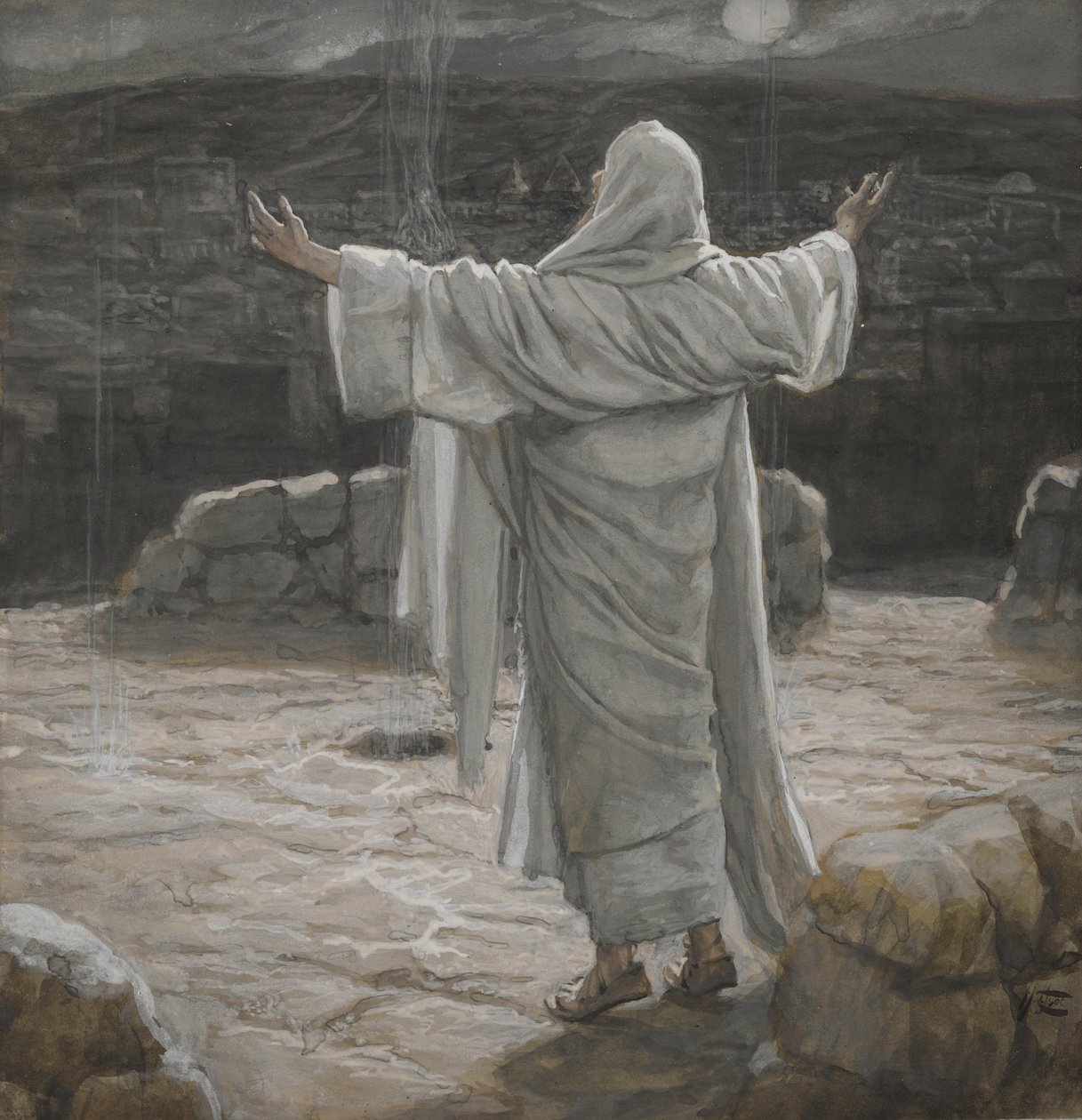 Krisztus visszavonul a hegyre éjjel, illusztráció: Urunk Jézus Krisztus élete, 1886-94 (wc grafit fölött, papíron) alkotó: James Jacques Joseph Tissot