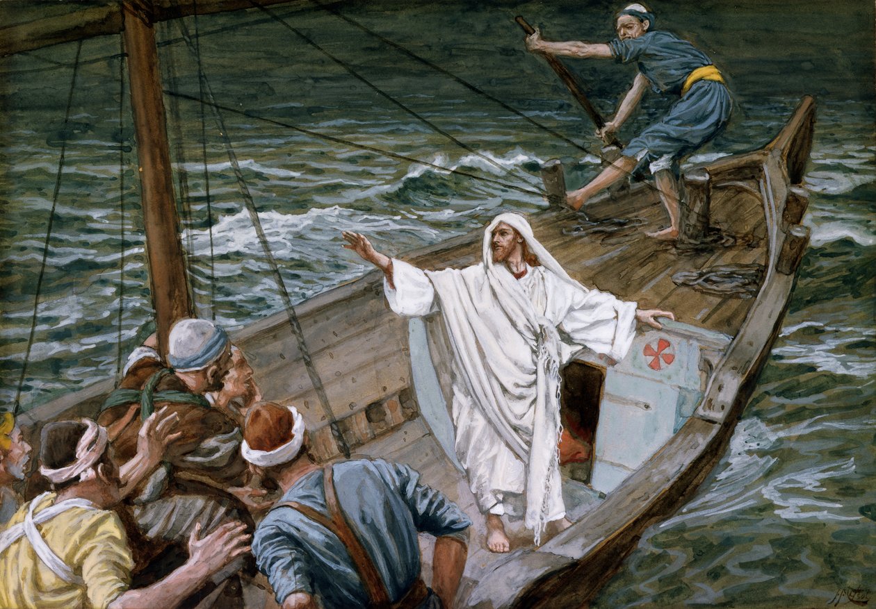 Krisztus elcsillapítja a vihart, illusztráció a Krisztus életéhez, 1886-94 körül (wc és gouache kartonon) alkotó: James Jacques Joseph Tissot